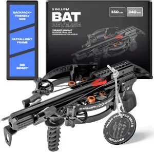 BALLISTA BAT Reverse Draw Compound Mini Crossbow - Crossbow for Hunting, Fishing and Target - Fast 340 fps, Powerful 150lbs, Lightweight 3lbs