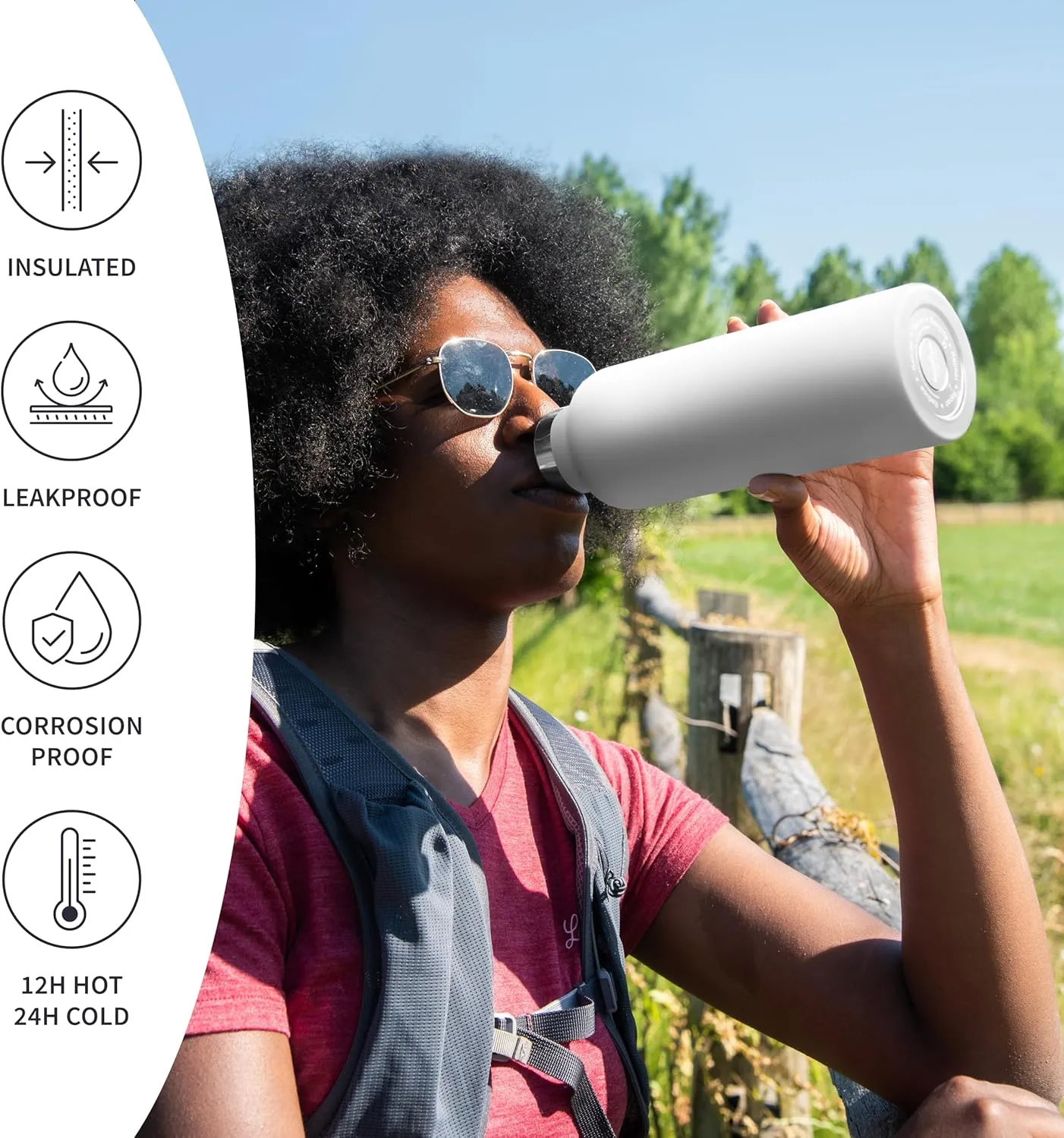 Bambaw 24 oz Insulated Water Bottle with Handle, White Water Bottle, Stainless Steel Water Bottle, Reusable Water Bottle, Insulated Water Bottle 24oz, Metal Water Bottle – Polar White