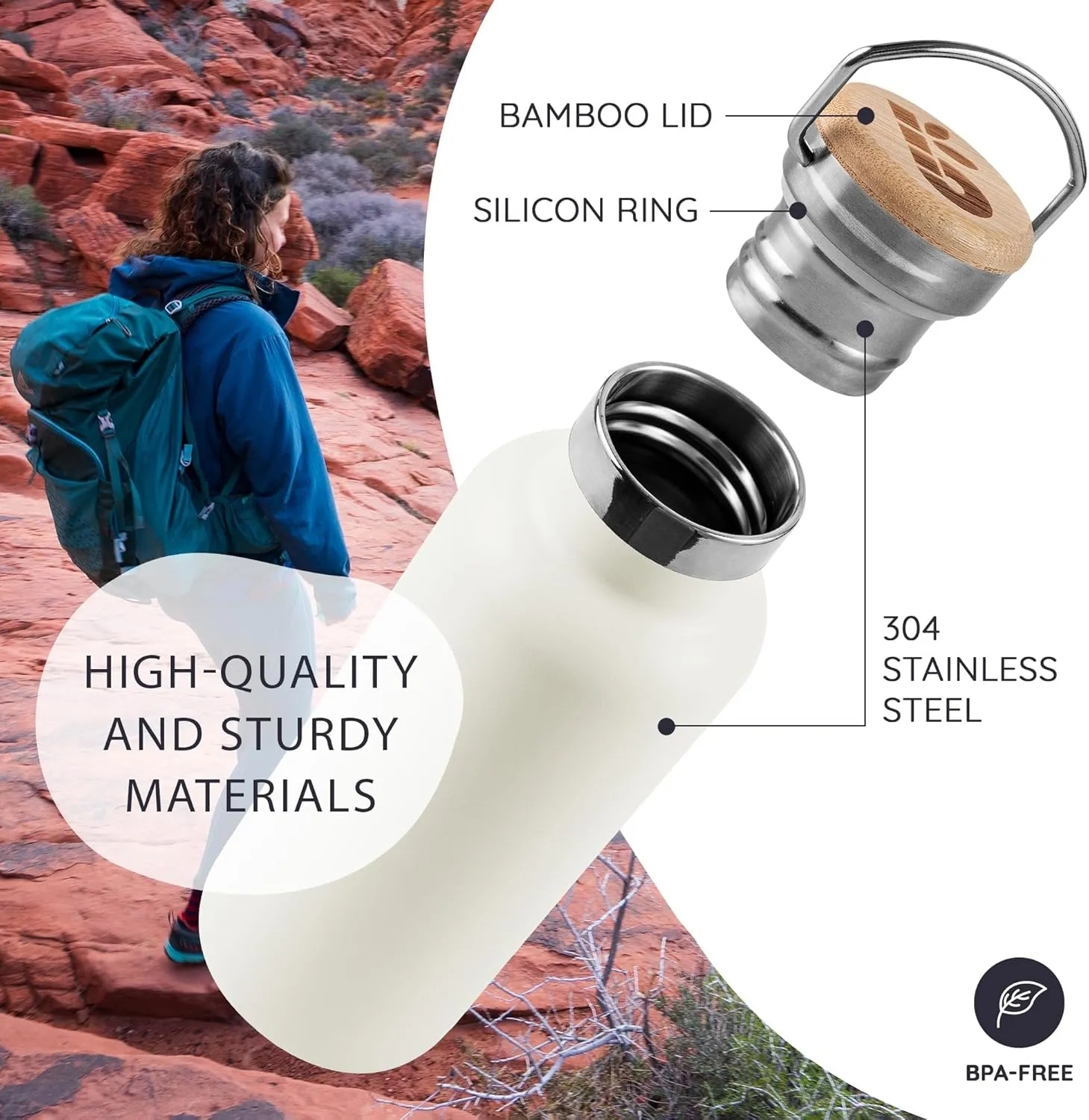 Bambaw 24 oz Insulated Water Bottle with Handle, White Water Bottle, Stainless Steel Water Bottle, Reusable Water Bottle, Insulated Water Bottle 24oz, Metal Water Bottle – Polar White