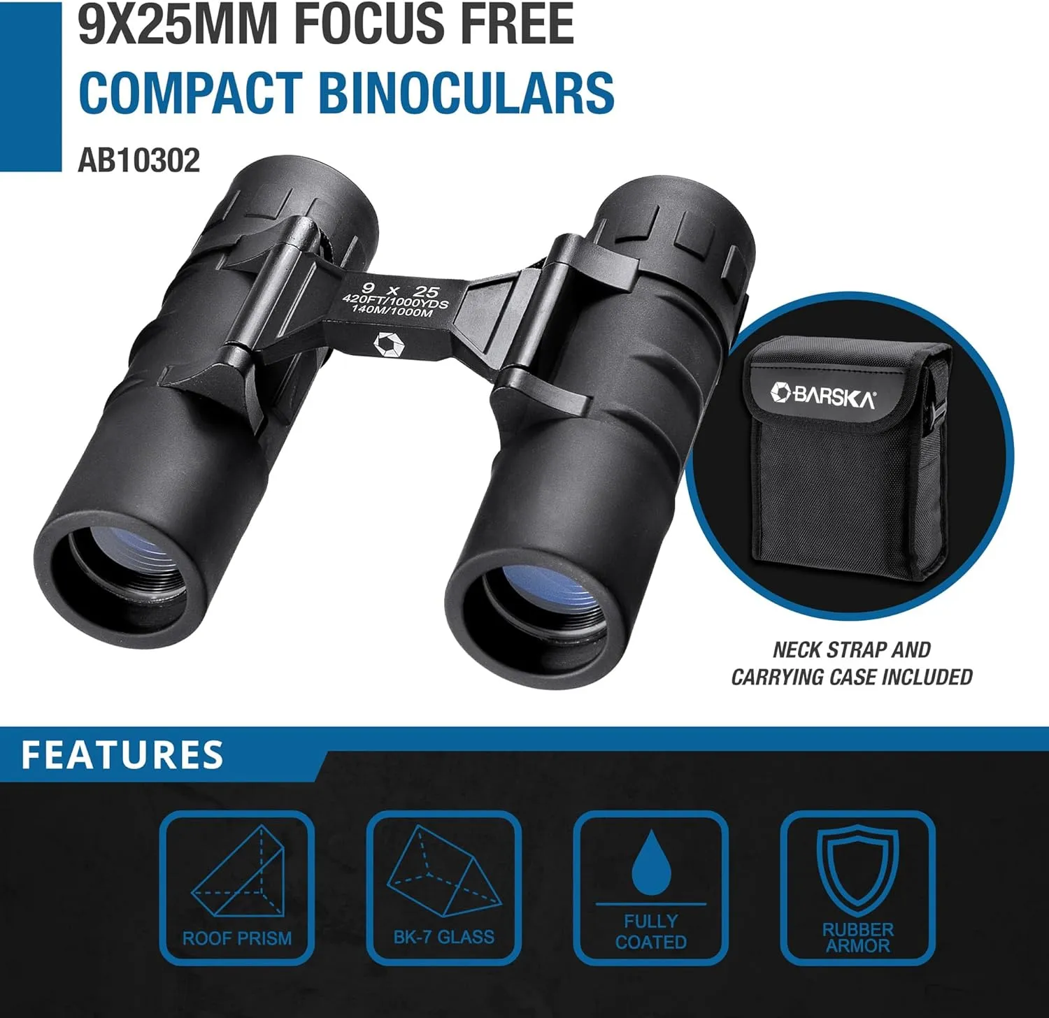 BARSKA Focus Free 9x25 Compact Binocular