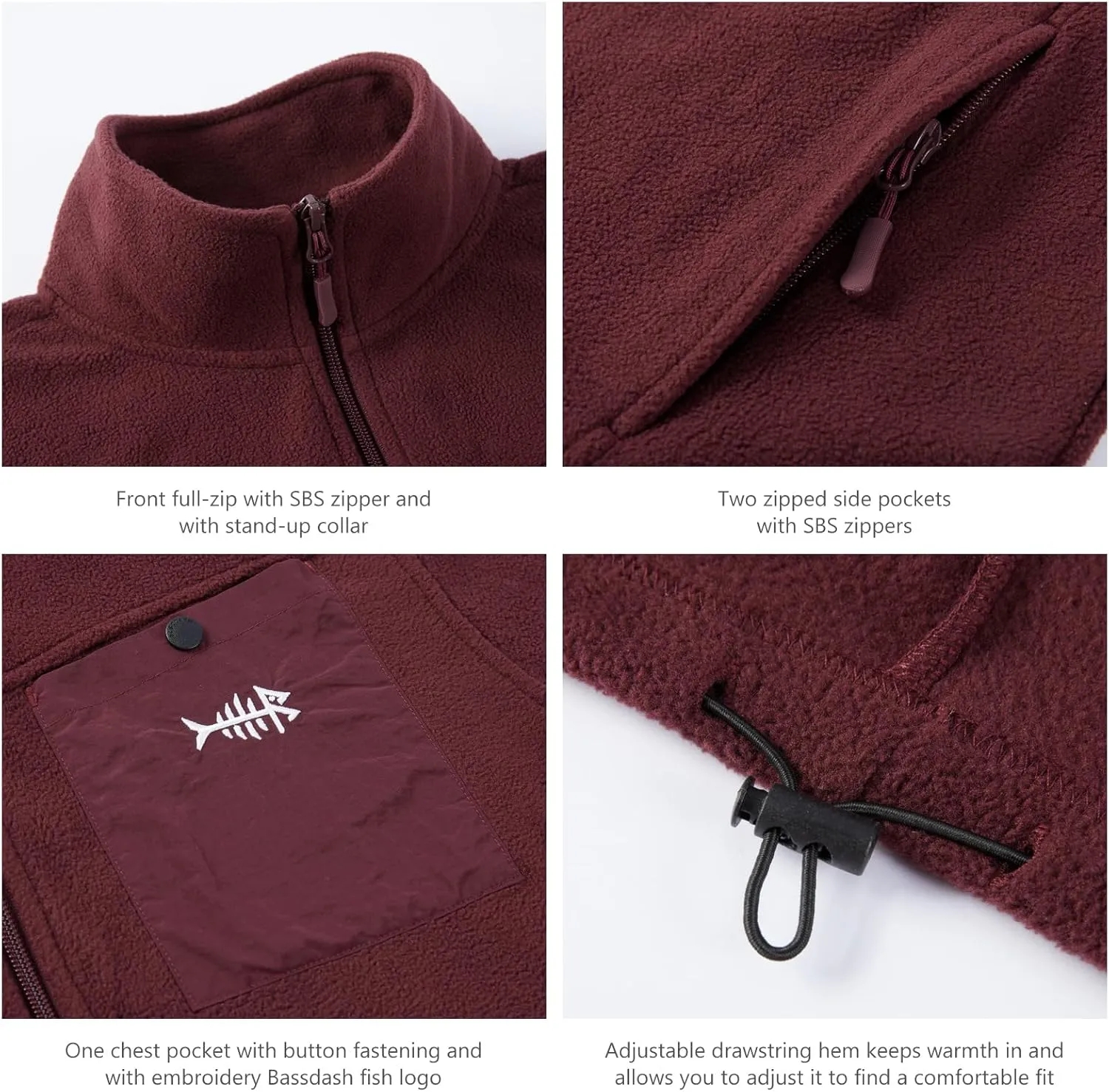 BASSDASH AllDay Men’s Full Zip Fleece Jacket Soft Sweatshirt Breathable Mid-Weight Polar Fleece Winter Coat with Pockets