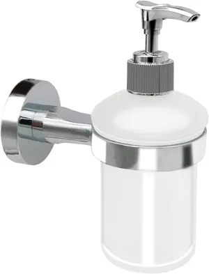 Bathroom Glass Soap Dispenser with Chrome Holder Wall Mounted