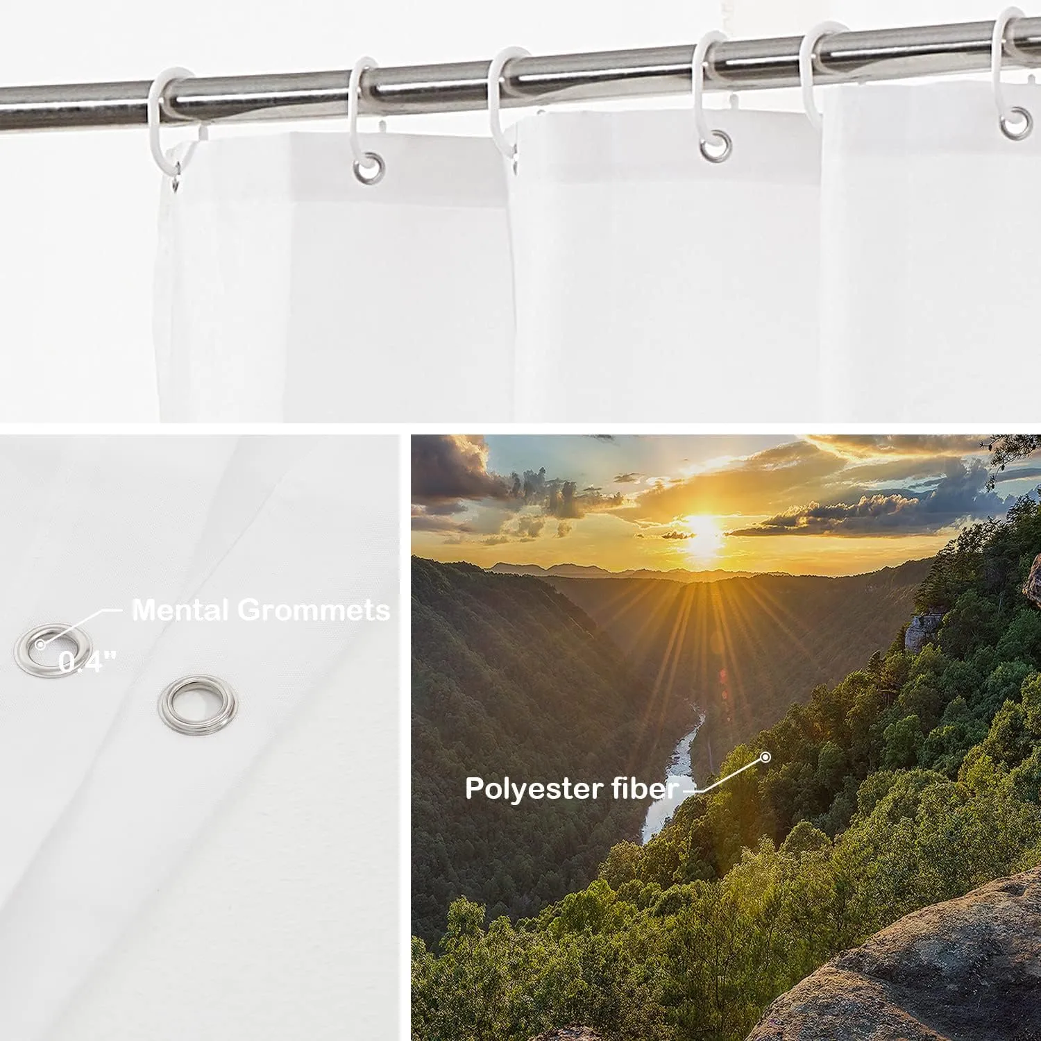Batmerry Golden Natural Sunset Decor Shower Curtain,Landscape Virginia Mountain Bathroom Decor Polyester Fiber Plastic Rings Quick-Drying Waterproof for Bathtubs/Bathroom, 72x36 inches