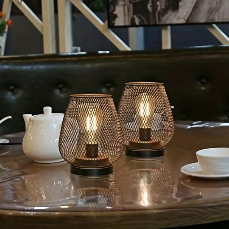 Battery-Powered LED Metal Cage Lantern, 1/2 Pack