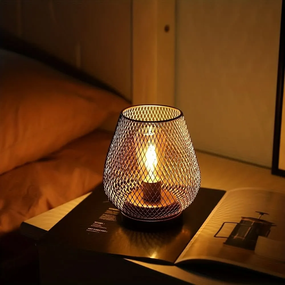 Battery-Powered LED Metal Cage Lantern, 1/2 Pack