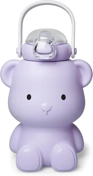 Bear Water Bottle for Girls, 16oz Cute Kawaii Teddy Bear Leak-Proof Stainless Steel Bottle with Straw & Strap, BPA-Free, Durable & Safe Drinking Cup, Gift for Kids & Girls (Purple)
