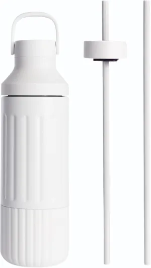 BEAST Health® Stainless Steel Water Bottle, 22 oz, Insulated Stainless Steel, Leak-Proof, Reusable Straw System, Portable Carry Cap, BPA-Free, Dishwasher Safe (Cloud White)