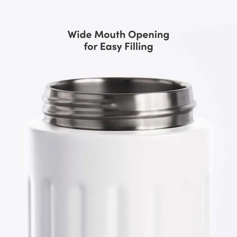 BEAST Health® Stainless Steel Water Bottle, 22 oz, Insulated Stainless Steel, Leak-Proof, Reusable Straw System, Portable Carry Cap, BPA-Free, Dishwasher Safe (Cloud White)