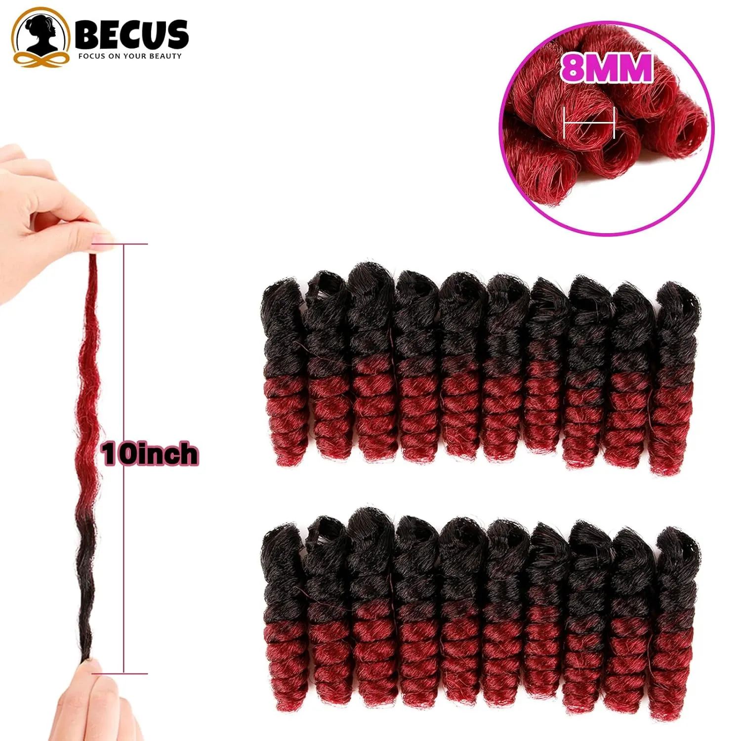 BECUS 3Packs 10inch Crochet Braids Hair for Black Women Synthetic Short Braiding Diameter (8mm) Tapered Cut Jamaican Jumpy Wand Hair (#1B Natural Black/BUG)