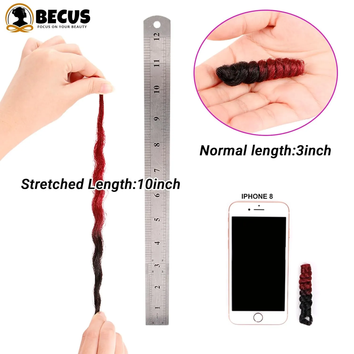 BECUS 3Packs 10inch Crochet Braids Hair for Black Women Synthetic Short Braiding Diameter (8mm) Tapered Cut Jamaican Jumpy Wand Hair (#1B Natural Black/BUG)