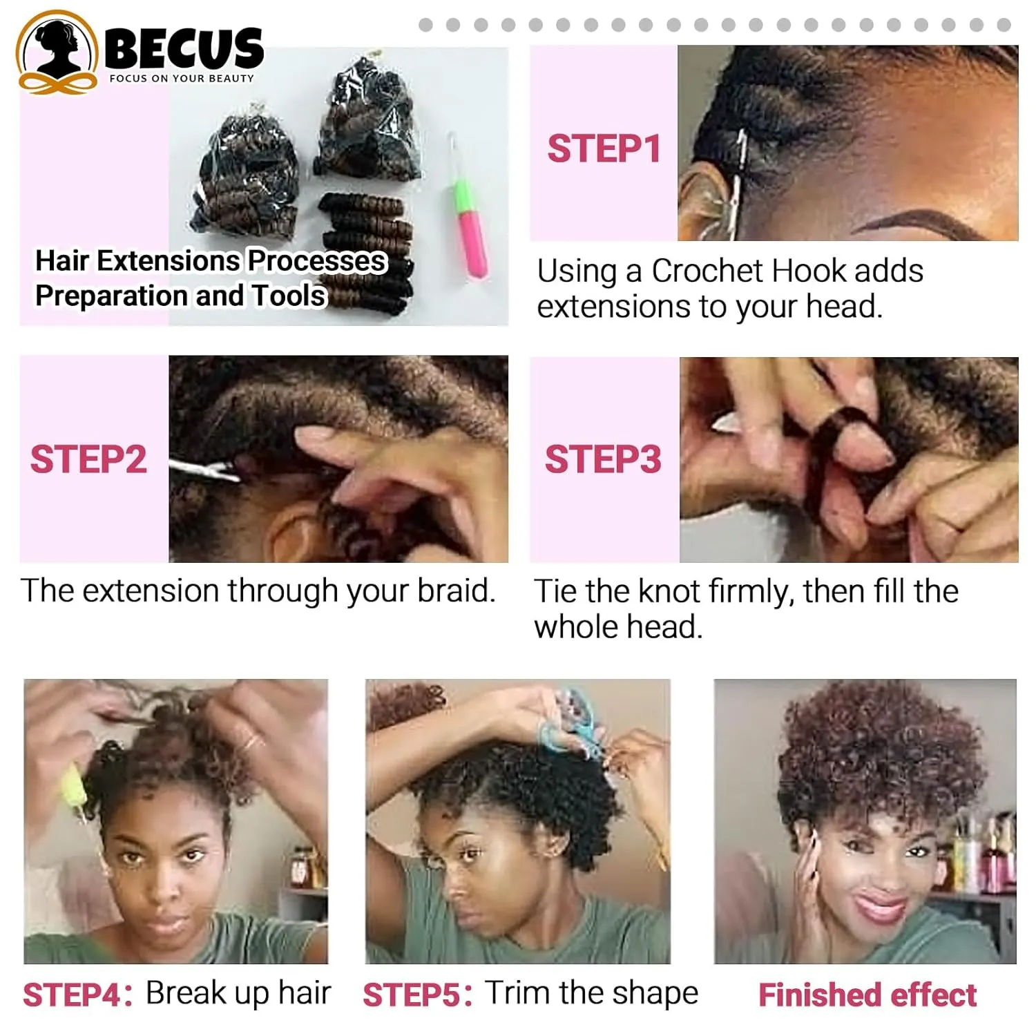 BECUS 3Packs 10inch Crochet Braids Hair for Black Women Synthetic Short Braiding Diameter (8mm) Tapered Cut Jamaican Jumpy Wand Hair (#1B Natural Black/BUG)