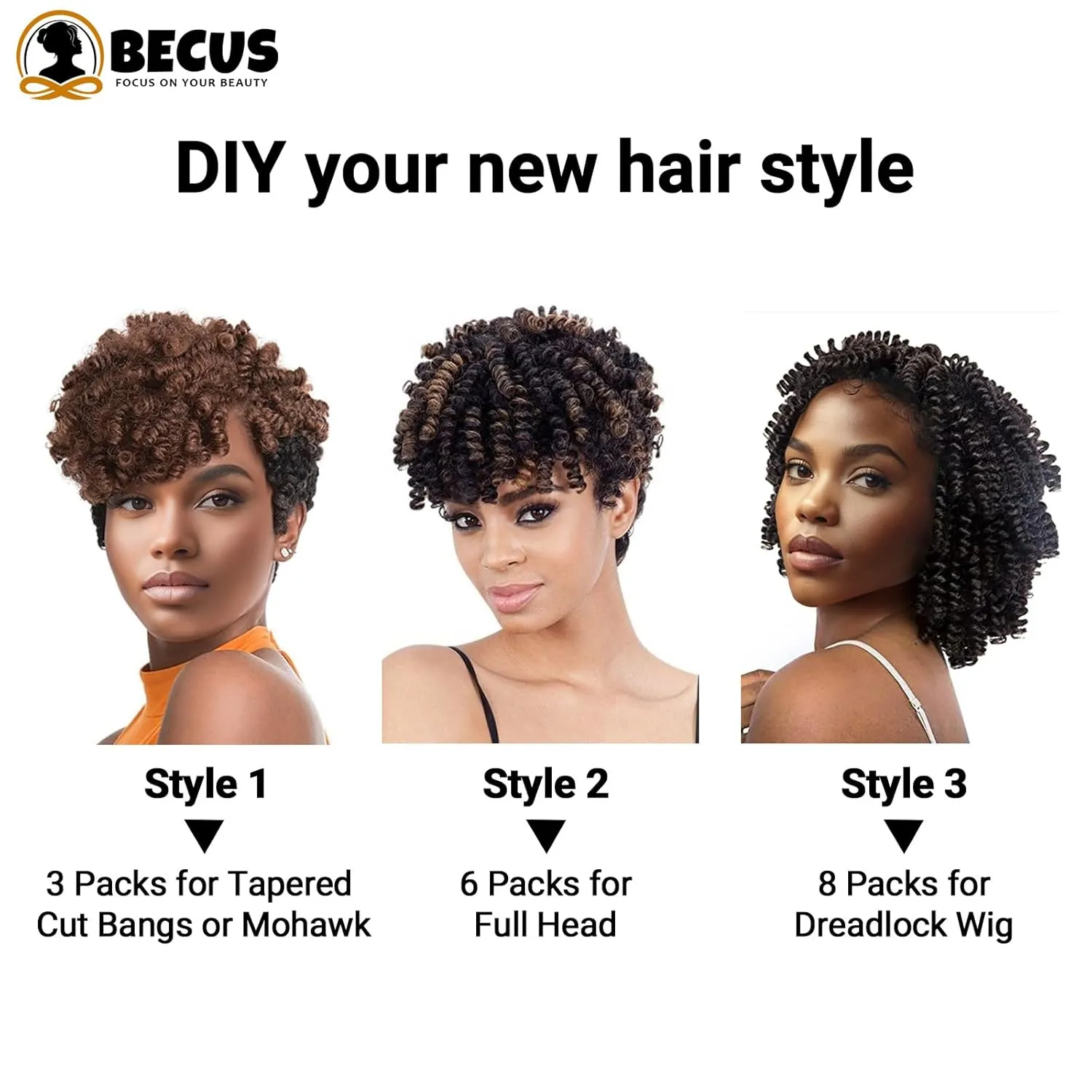 BECUS 3packs Crochet Braids Synthetic Braiding African Hair 10inch 8mm 20 Roots/Packs(Black to Blonde #1B/27)