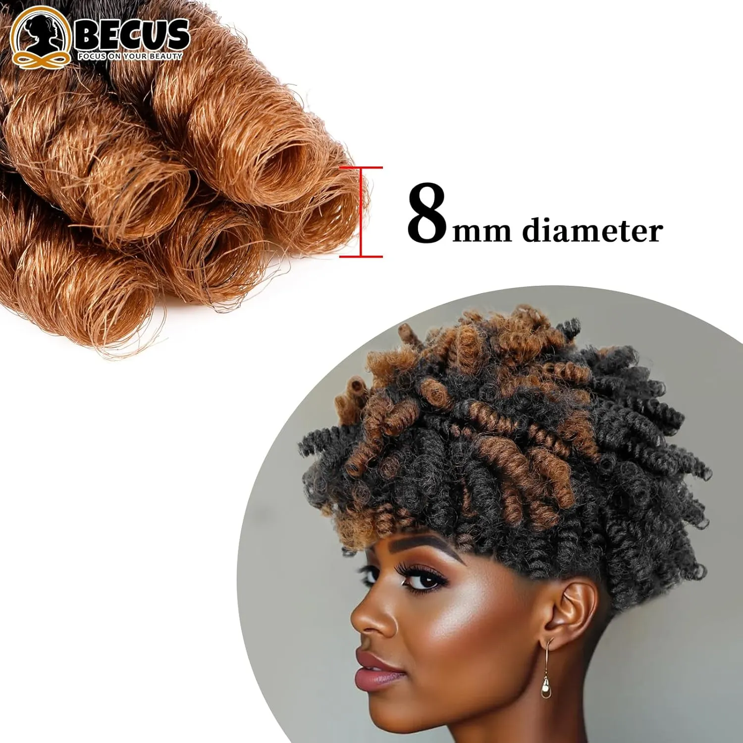 BECUS 3packs Crochet Braids Synthetic Braiding African Hair 10inch 8mm 20 Roots/Packs(Black to Blonde #1B/27)
