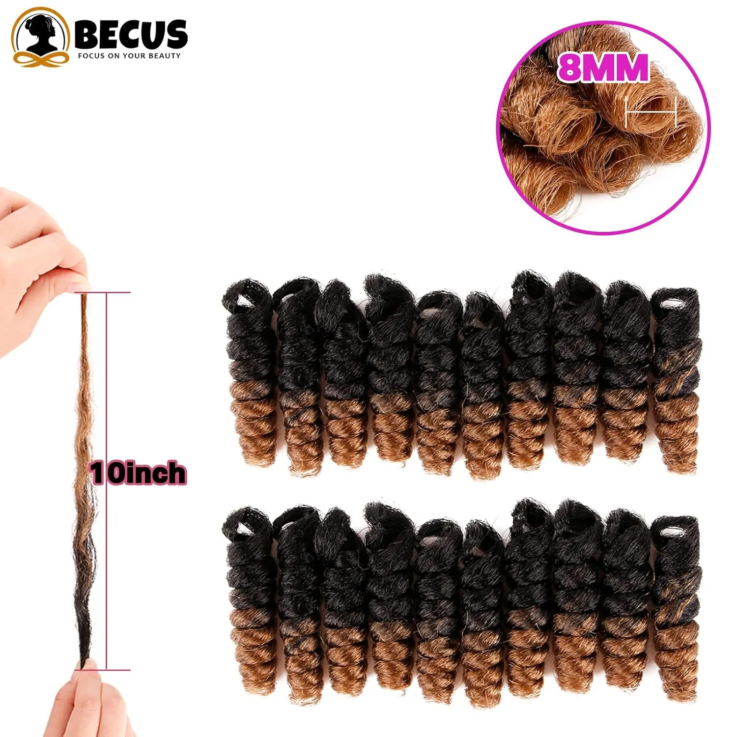 BECUS 3packs Crochet Braids Synthetic Braiding African Hair 10inch 8mm 20 Roots/Packs(Black to Blonde #1B/27)