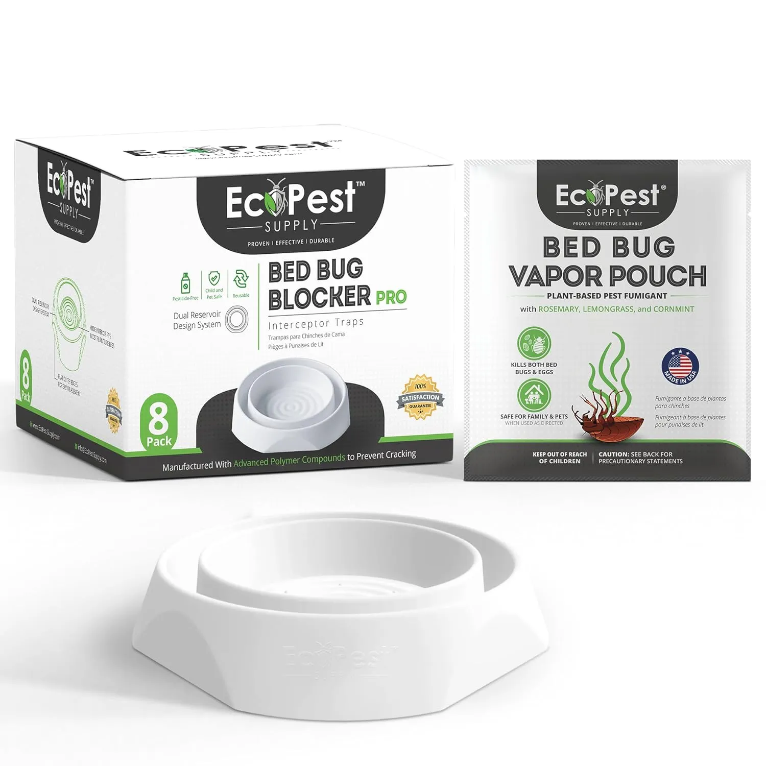 Bed Bug Vapor Pouch, Bed Bug Blocker (Pro) Interceptor Traps - 8 Pack (White) | Bed Bug Detection and Treatment Kit | Indoor Bed Bug Killer and Monitoring