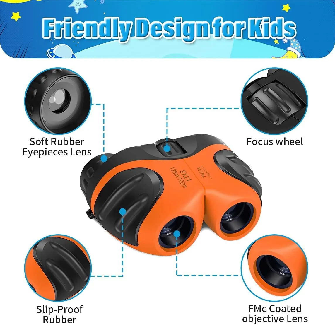 Best Toys for 4-9 Years Old Boys, VNVDFLM Binoculars Toys for Kids, 8x21 Compact Telescope Gifts for Children to Wildlife and Theater, Easter for Girls Age 3-8 (Orange)