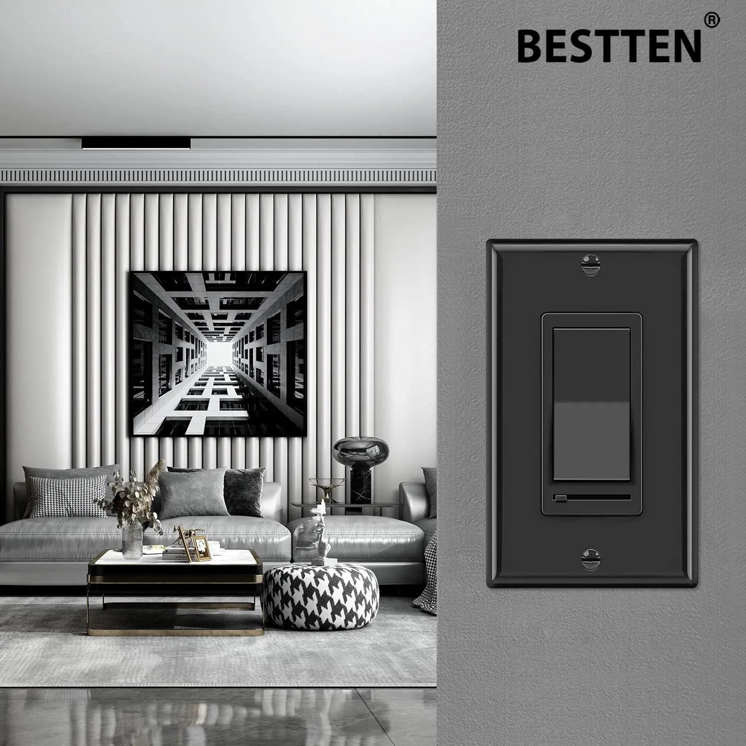 BESTTEN 2 Pack Dimmer Wall Light Switch, Single Pole or 3-Way LED Slide Dimmer Switch, Compatible with Dimmable LED, Incandescent, Halogen and CFL Bulbs, Wallplate Included, UL Listed, Gloss Black