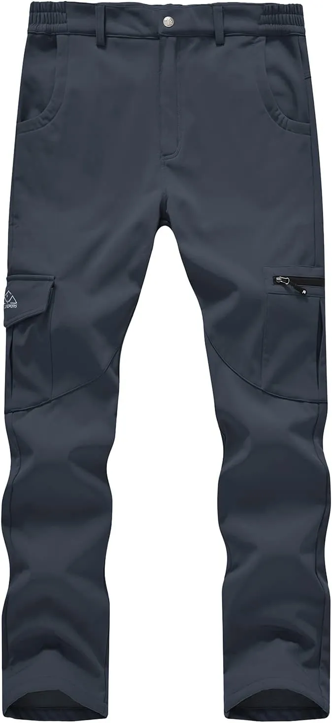 BGOWATU Men's Cargo Hiking Pants Fleece Lined Waterproof Windproof Snow Ski Insulated Pant with 6 Pockets