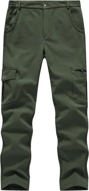 BGOWATU Women's Winter Hiking Pants Fleece Lined Waterproof Windproof Snow Insulated Pants with 6 Pockets Army Green XL