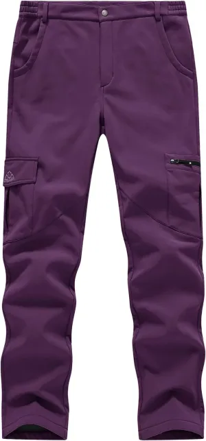 BGOWATU Women's Winter Hiking Pants Fleece Lined Waterproof Windproof Snow Insulated Pants with 6 Pockets Purple XS