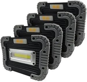 Big Block Flood Light - Portable LED COB - Ultra Bright - 10 WATT - 500 Lumen, Water Resistant, Battery-Powered Work Light, Indoor/Outdoor Lantern for Camping, Car Repair (4 Pack)