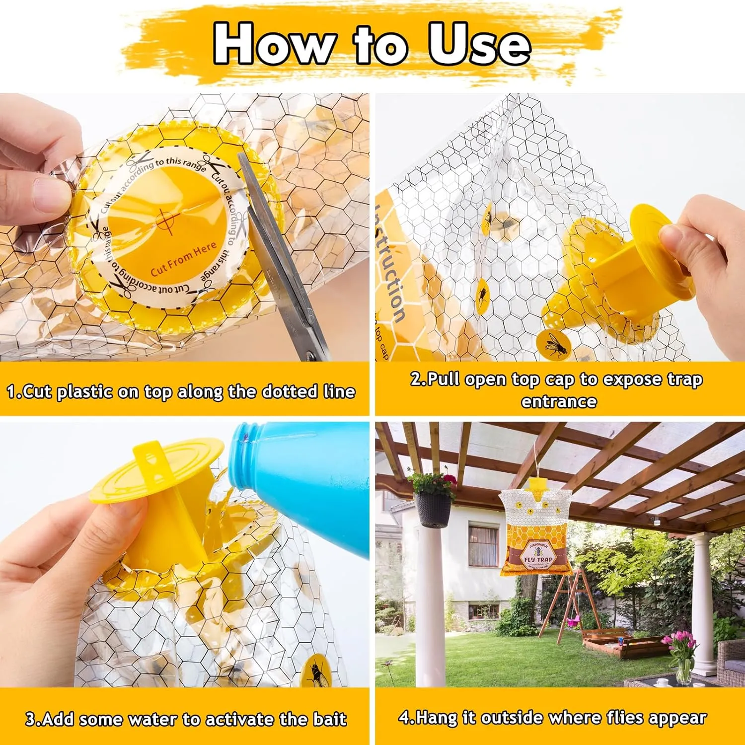Big Fly Traps Outdoor Fly Trap Hanging, 10 Natural Pre-Baited Fly Bags Outdoor Disposable, Fly Hunter Catchers Control Killer Repellent Outdoors, Stable Horse Farm Barn Ranch Fly Trap for Mosquito Bug