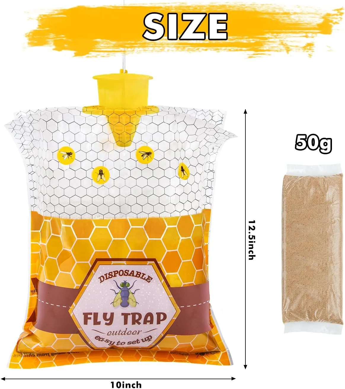 Big Fly Traps Outdoor Fly Trap Hanging, 10 Natural Pre-Baited Fly Bags Outdoor Disposable, Fly Hunter Catchers Control Killer Repellent Outdoors, Stable Horse Farm Barn Ranch Fly Trap for Mosquito Bug