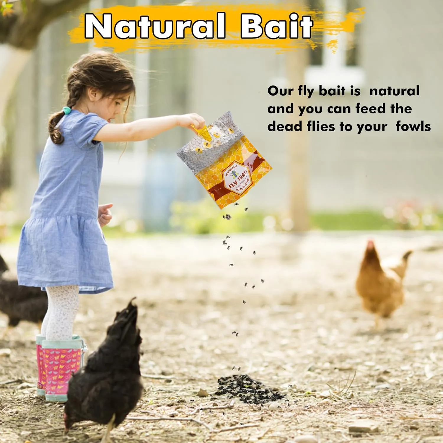 Big Fly Traps Outdoor Fly Trap Hanging, 10 Natural Pre-Baited Fly Bags Outdoor Disposable, Fly Hunter Catchers Control Killer Repellent Outdoors, Stable Horse Farm Barn Ranch Fly Trap for Mosquito Bug