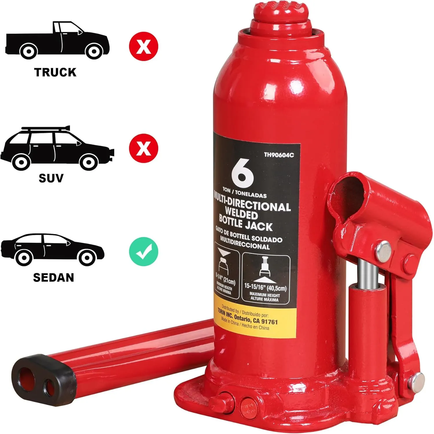 BIG RED T90603C Torin Welded Car Bottle Jack with Vertical and Horizontal Usage: Capacity 6 Ton (12,000 LBs), Red