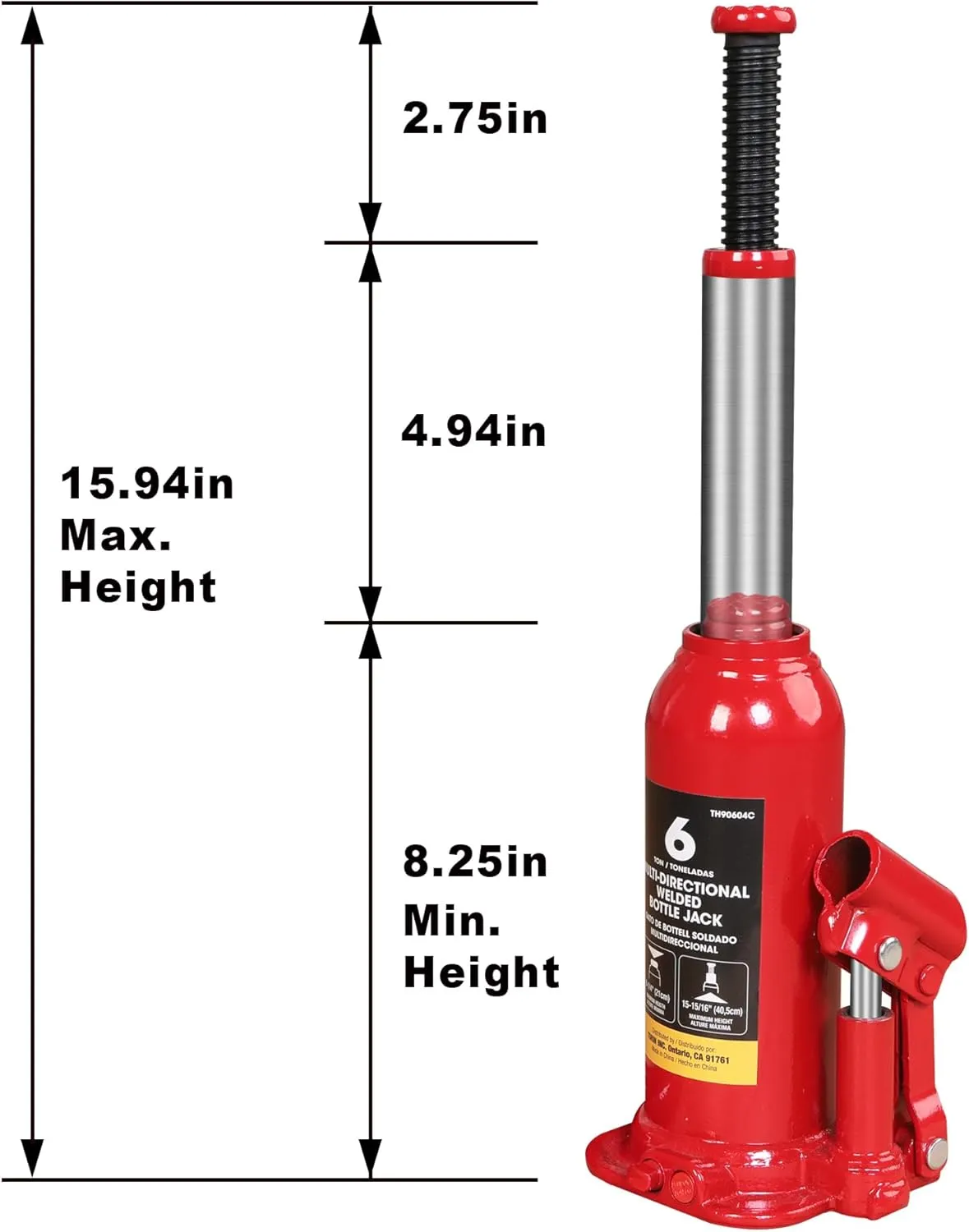 BIG RED T90603C Torin Welded Car Bottle Jack with Vertical and Horizontal Usage: Capacity 6 Ton (12,000 LBs), Red