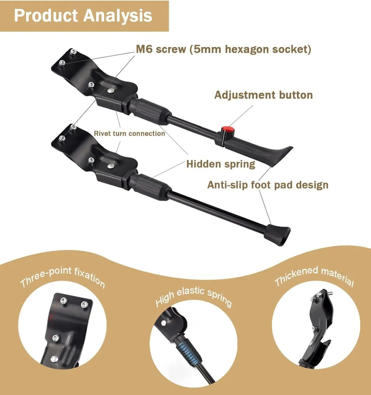 Bike Kickstand for Orbea Alma 2008, Adjustable Bicycle Kickstand, Suit Mountain Bike, Concealed Spring-Loaded Latch, Aluminum Rear Side Bicycle Stand,A