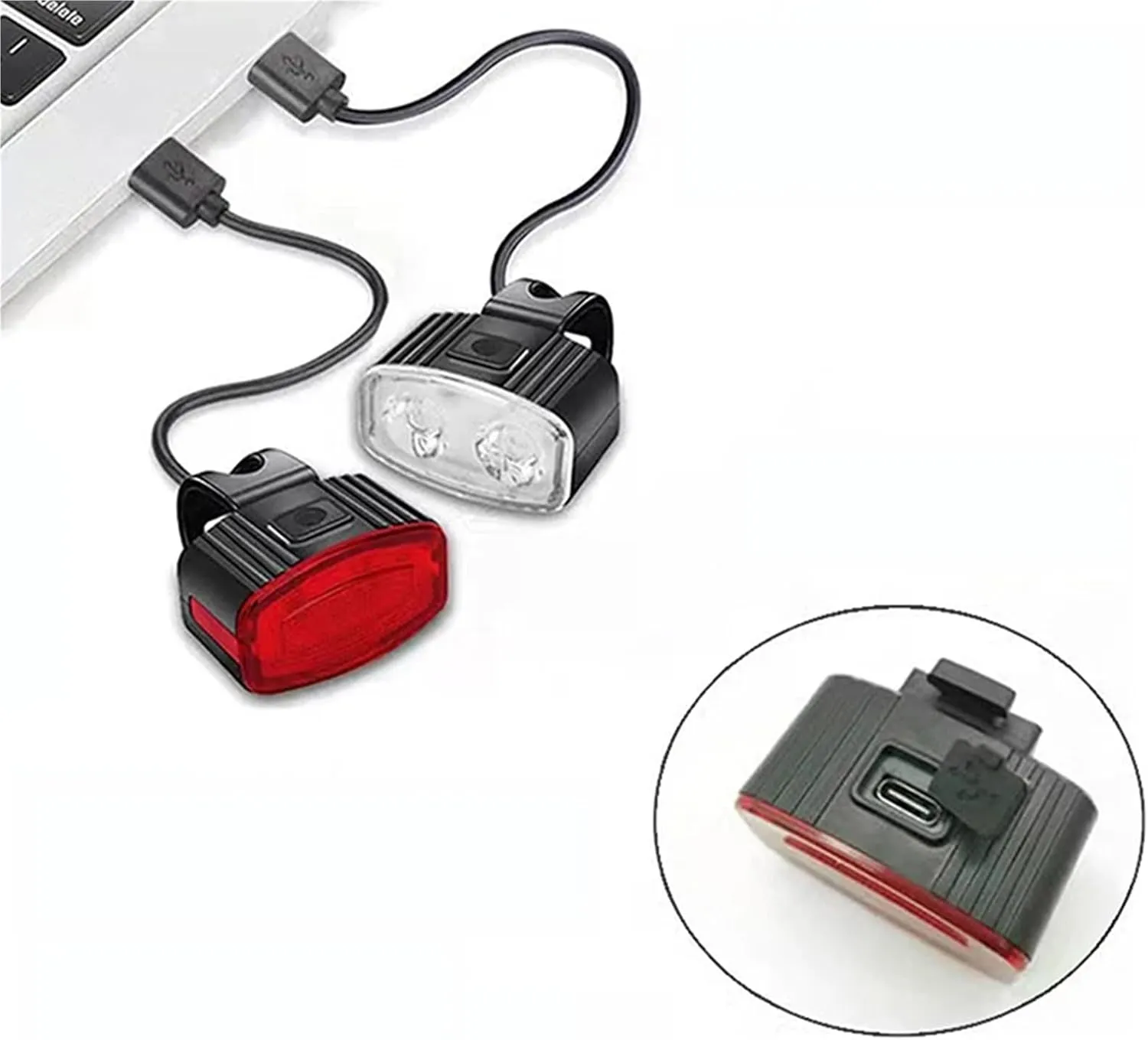Bike Light Set 1PC Bike USB Charge Headlight Light Waterproof Cycling Bicycle 6 Modes Front Rear Light Set Taillight Lantern Bike Parts Bicycle Light(A3)