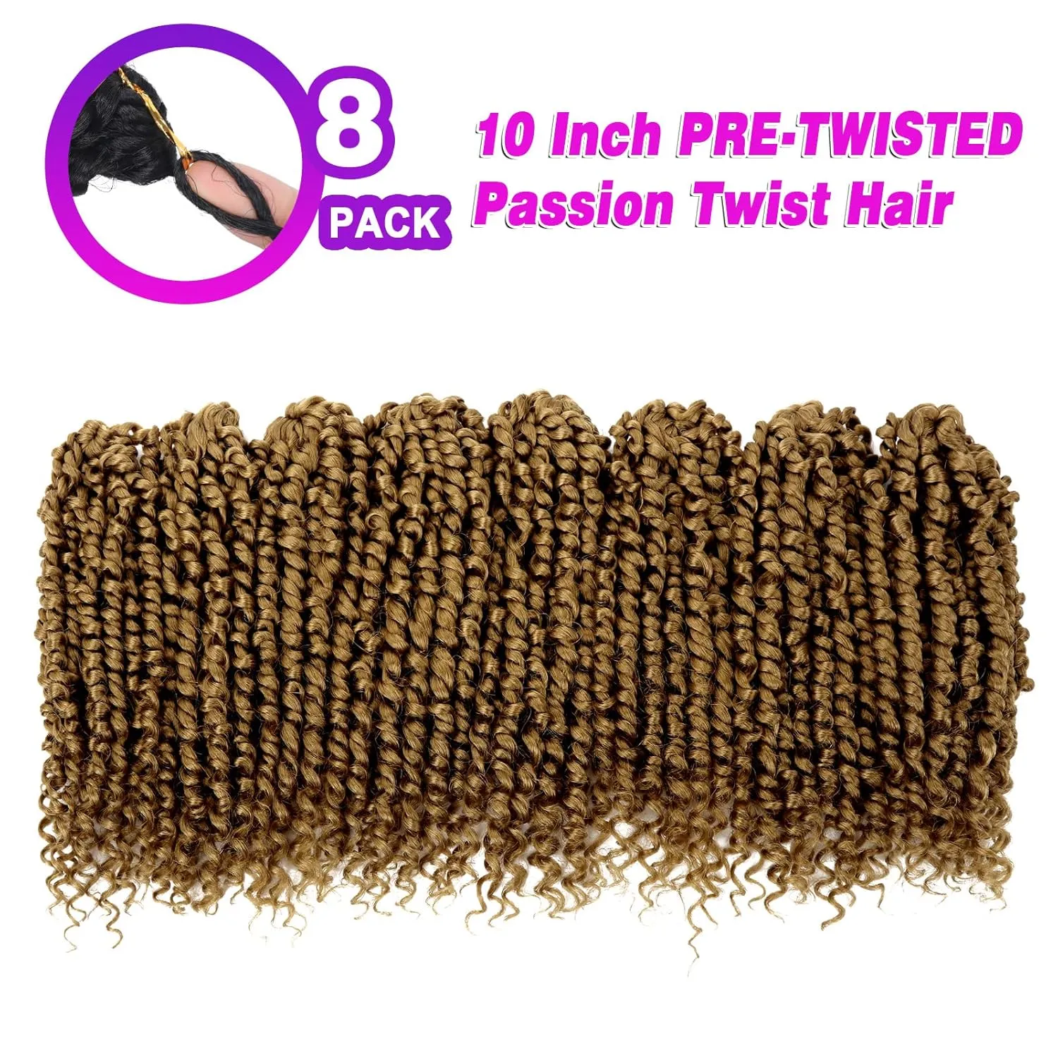 Bileaf Pre-twisted Passion Twist Crochet Hair 10 Inch 8 Packs Crochet Passion Twist, Pre Looped Short Passion Twist Hair Crochet Braids Bohemian Crochet Braiding Hair Curly Ends #27