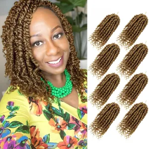 Bileaf Pre-twisted Passion Twist Crochet Hair 10 Inch 8 Packs Crochet Passion Twist, Pre Looped Short Passion Twist Hair Crochet Braids Bohemian Crochet Braiding Hair Curly Ends #27