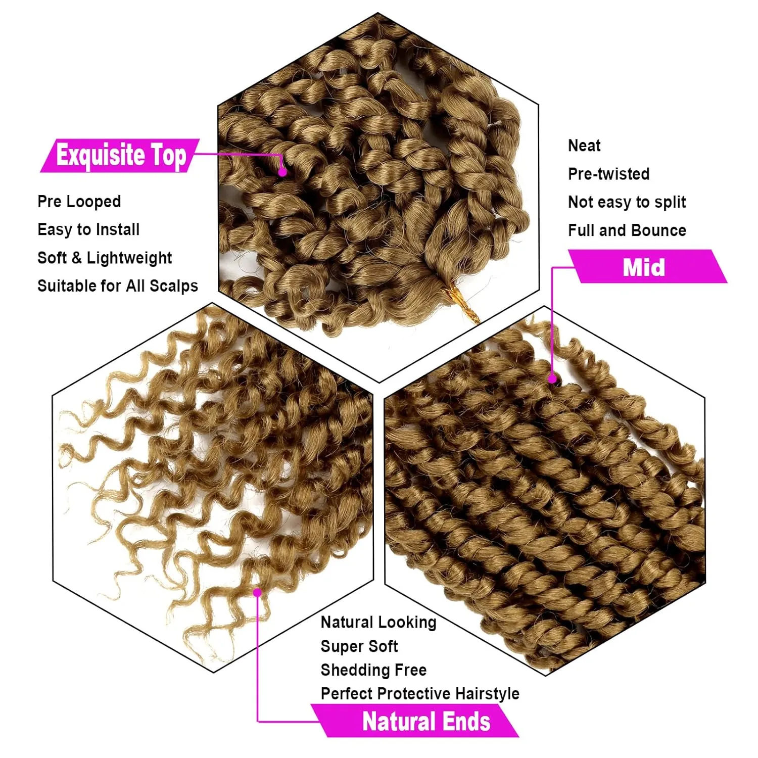Bileaf Pre-twisted Passion Twist Crochet Hair 10 Inch 8 Packs Crochet Passion Twist, Pre Looped Short Passion Twist Hair Crochet Braids Bohemian Crochet Braiding Hair Curly Ends #27