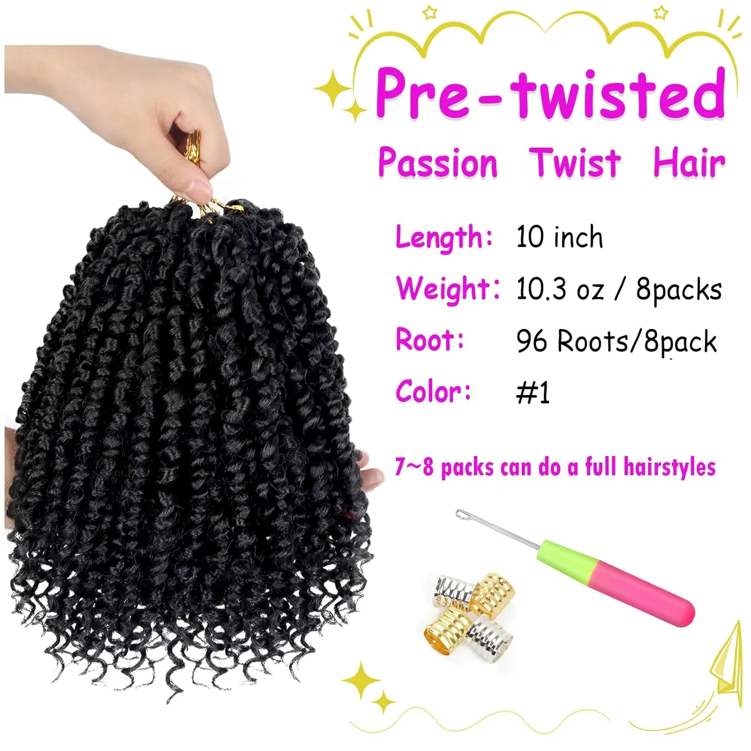 Bileaf Pre-twisted Passion Twist Crochet Hair 10 Inch 8 Packs Crochet Passion Twist, Pre Looped Short Passion Twist Hair Crochet Braids Bohemian Crochet Hair for Women and Kids #1