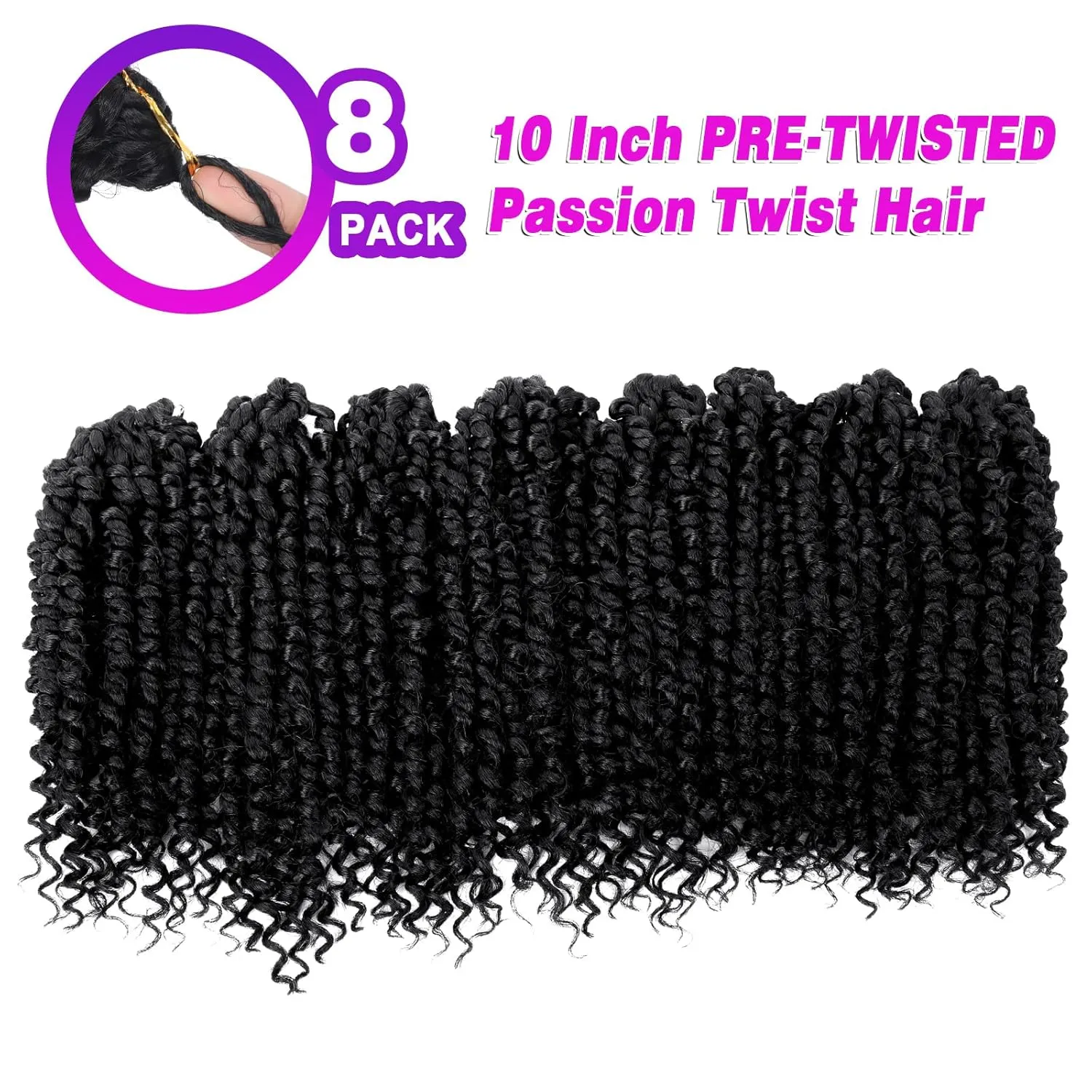 Bileaf Pre-twisted Passion Twist Crochet Hair 10 Inch 8 Packs Crochet Passion Twist, Pre Looped Short Passion Twist Hair Crochet Braids Bohemian Crochet Hair for Women and Kids #1