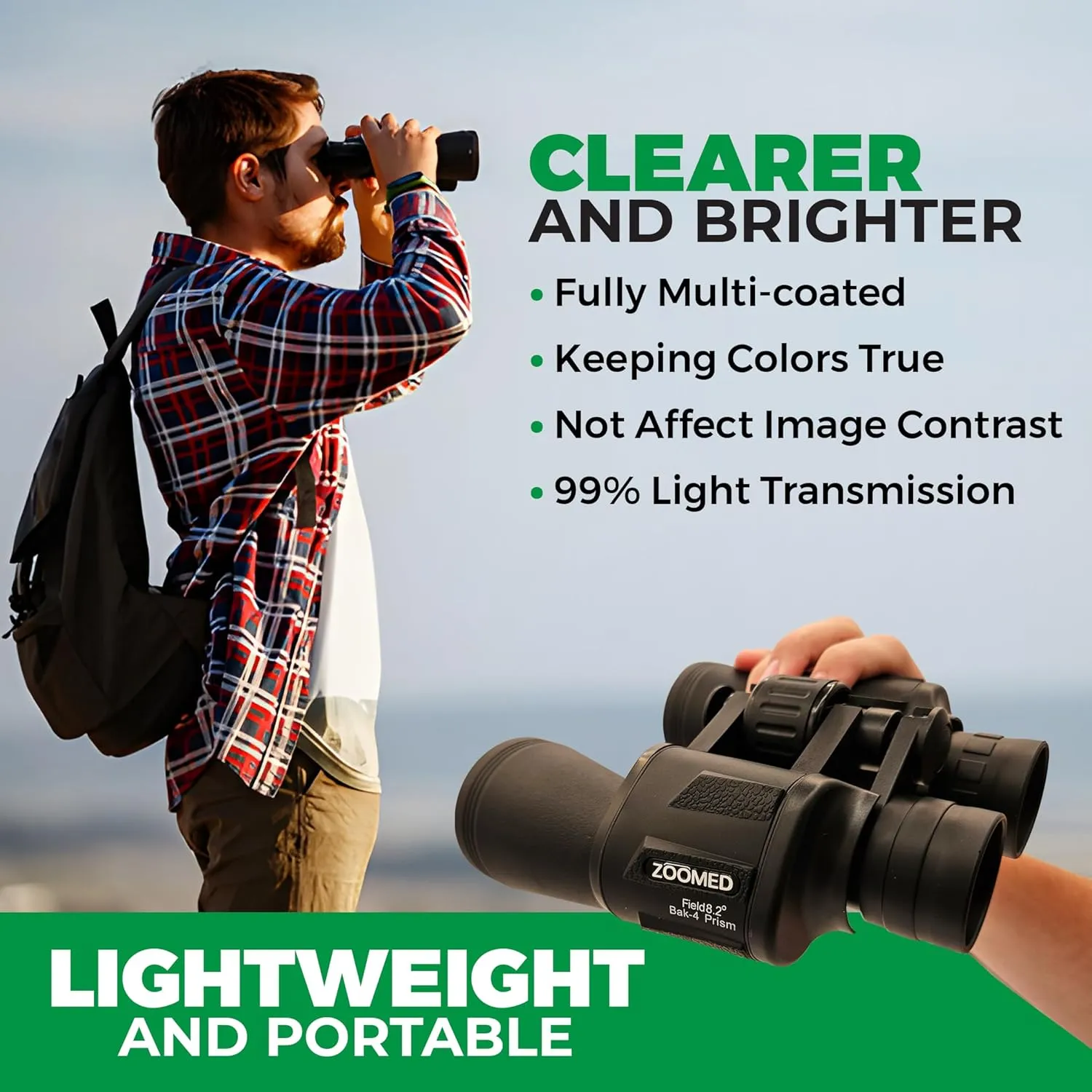 Binoculars with Phone Bracket Adapter, Militar, 20x50, Adults, High Power Waterproof with Low Light Night Vision for Hunting, Travel, Games, Bird, Carrying Case Strap.