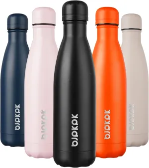 BJPKPK Insulated 17oz Stainless Steel Water Bottles, Sports Water Bottles Keep Cold for 24 Hours and Hot for 12 Hours,Midnight Black