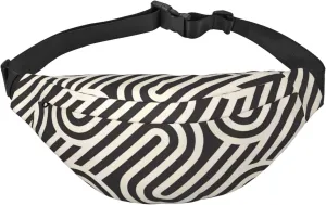 Black Curved Texture Men'S And Women'S Waist Pack, Crossbody Bag With Adjustable Belt For Running, Traveling, Sports, Hiking