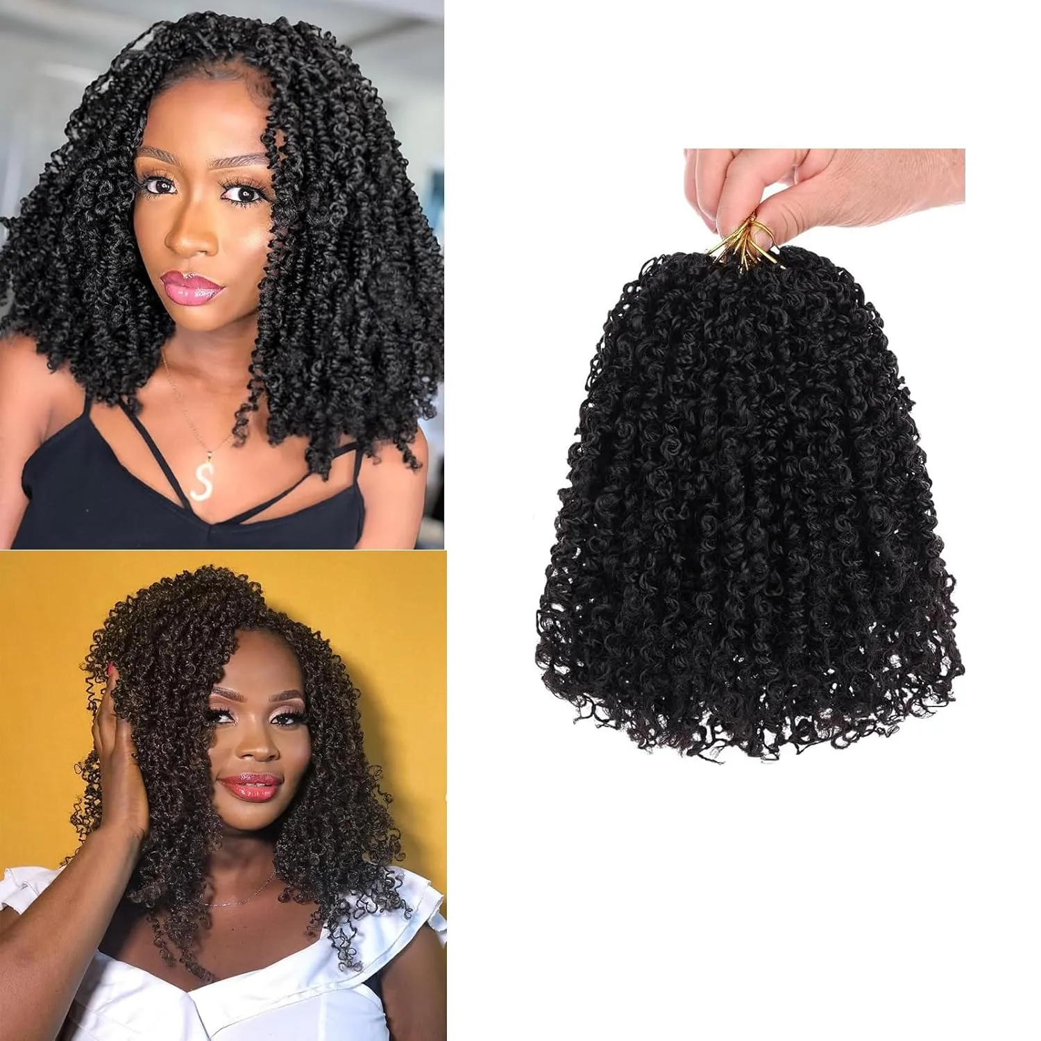 Black Yanky Twist Crochet Hair 14 Inch 8 Packs Passion Twist Crochet Braids 30 Strands/Pcs Bohemian Spring Twists Hair Short Senegalese Twist Crochet Hair Extensions For Black Women (1B#)