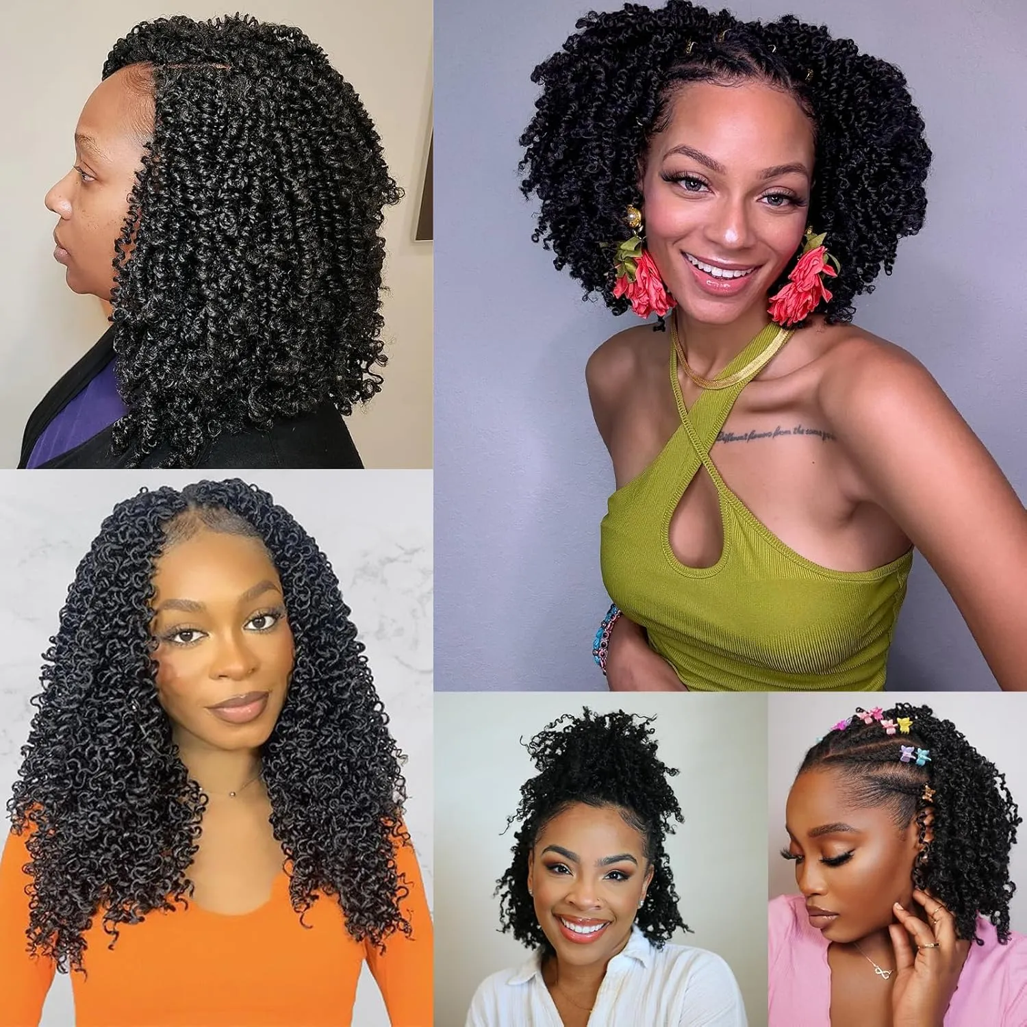 Black Yanky Twist Crochet Hair 14 Inch 8 Packs Passion Twist Crochet Braids 30 Strands/Pcs Bohemian Spring Twists Hair Short Senegalese Twist Crochet Hair Extensions For Black Women (1B#)