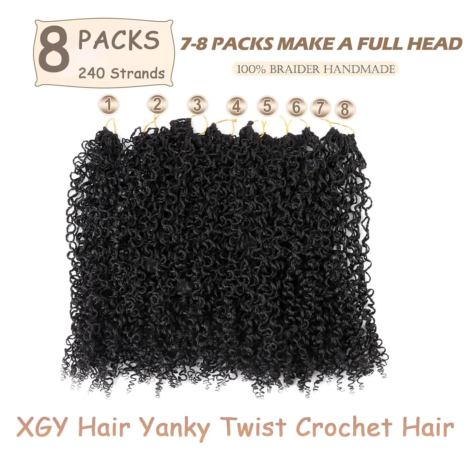 Black Yanky Twist Crochet Hair 14 Inch 8 Packs Passion Twist Crochet Braids 30 Strands/Pcs Bohemian Spring Twists Hair Short Senegalese Twist Crochet Hair Extensions For Black Women (1B#)