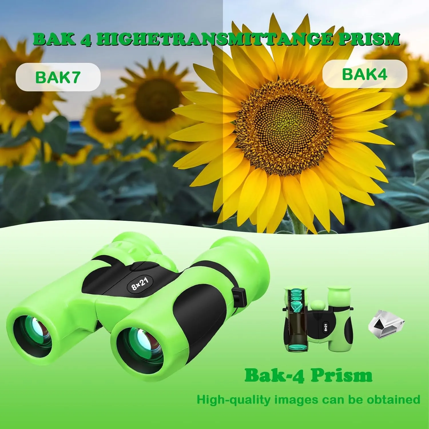BLACKICE Binoculars for Kids, High-Resolution 8x21, Kids Binoculars Gift Set for Boys & Girls, Shockproof & Compact for Bird Watching, Travel, Hiking, Camping, Hunting, Children Outdoor Gear (Green)