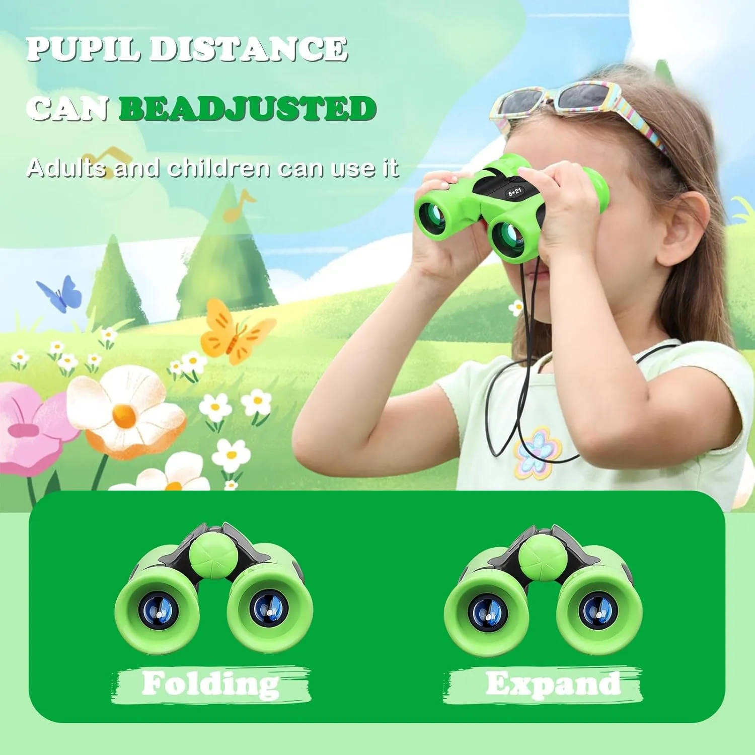 BLACKICE Binoculars for Kids, High-Resolution 8x21, Kids Binoculars Gift Set for Boys & Girls, Shockproof & Compact for Bird Watching, Travel, Hiking, Camping, Hunting, Children Outdoor Gear (Green)