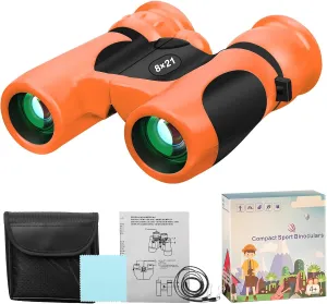 BLACKICE Binoculars for Kids, High-Resolution 8x21, Kids Binoculars Gift Set for Boys & Girls, Shockproof & Compact for Bird Watching, Travel, Hiking, Camping, Hunting, Children Outdoor Gear(Orange)