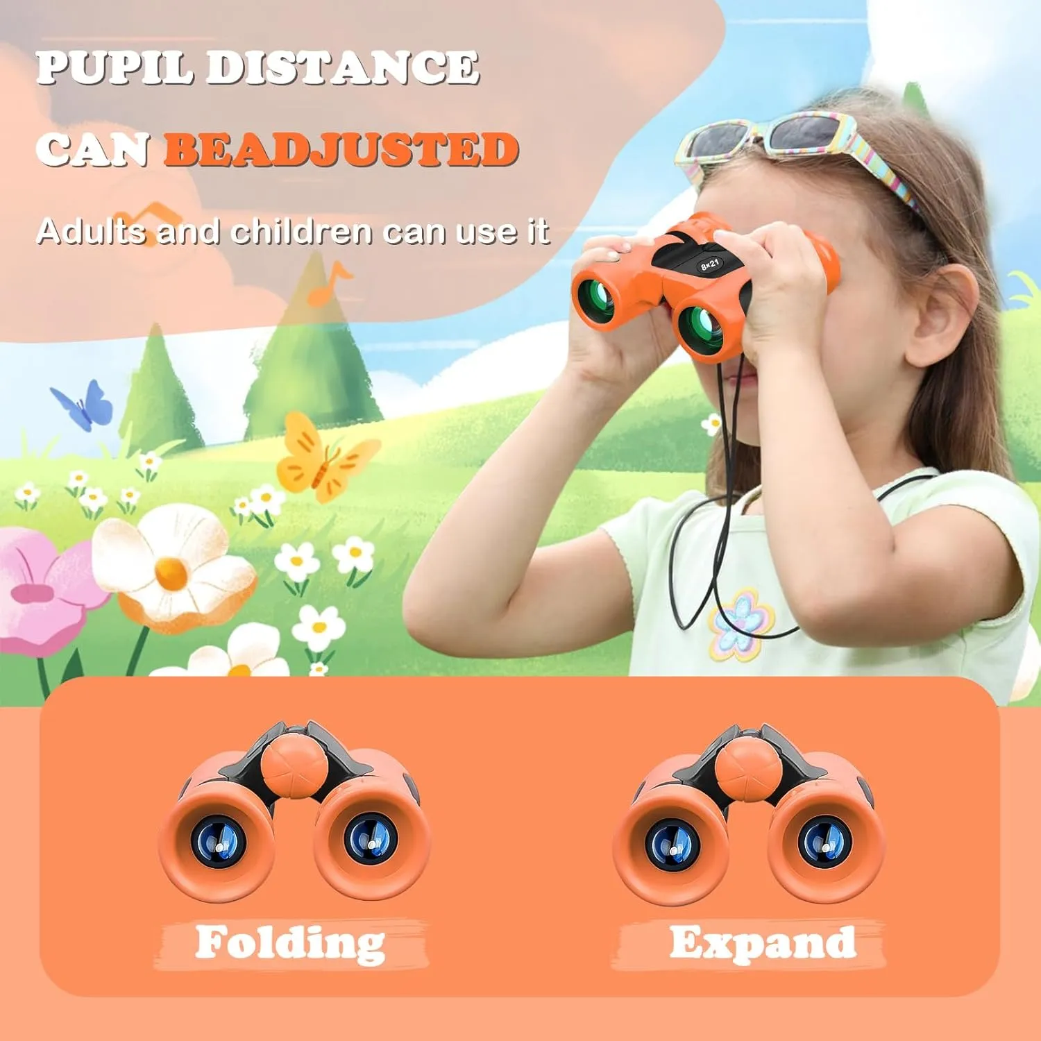 BLACKICE Binoculars for Kids, High-Resolution 8x21, Kids Binoculars Gift Set for Boys & Girls, Shockproof & Compact for Bird Watching, Travel, Hiking, Camping, Hunting, Children Outdoor Gear(Orange)
