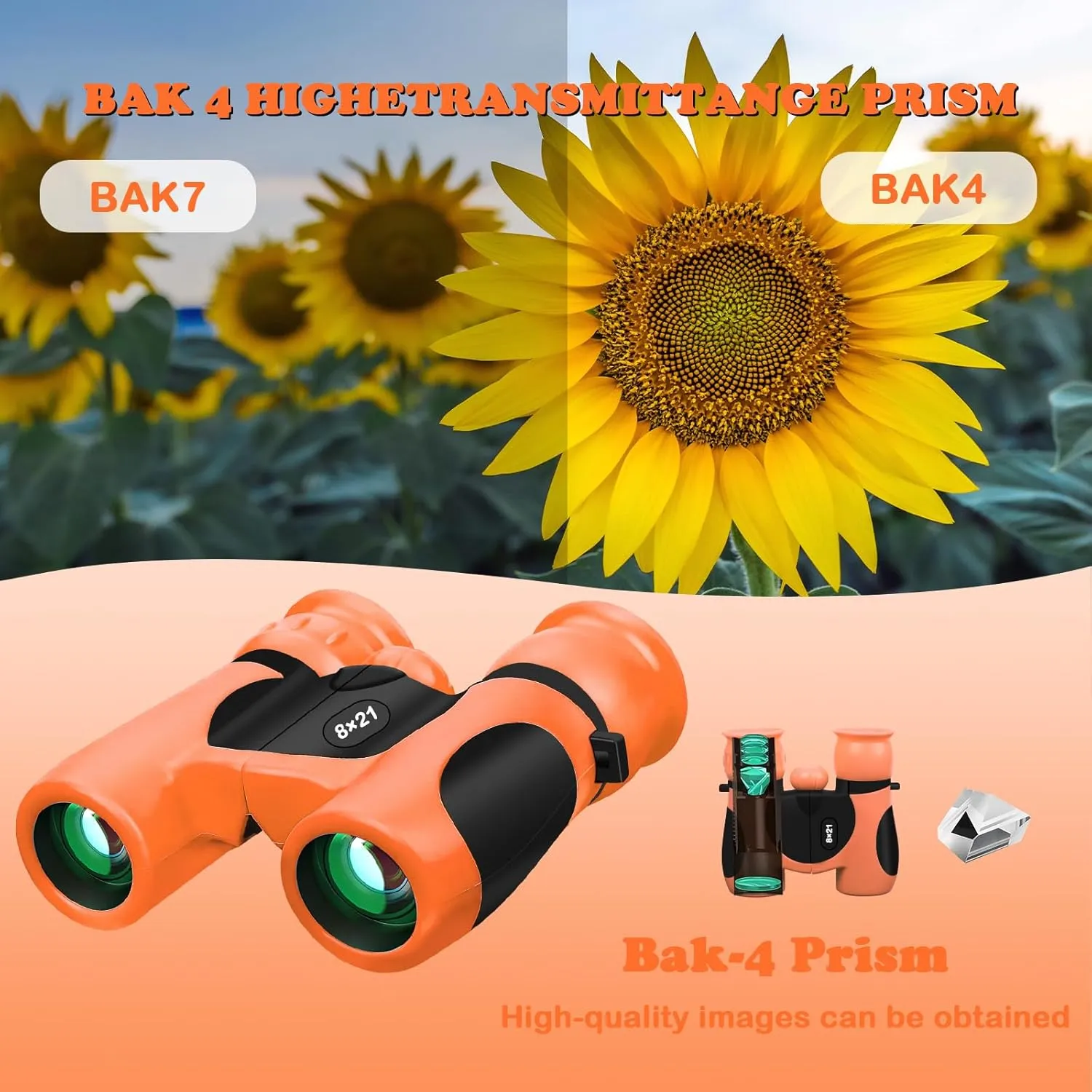 BLACKICE Binoculars for Kids, High-Resolution 8x21, Kids Binoculars Gift Set for Boys & Girls, Shockproof & Compact for Bird Watching, Travel, Hiking, Camping, Hunting, Children Outdoor Gear(Orange)