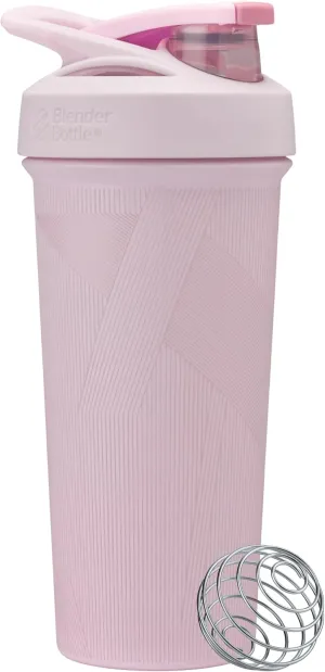 BlenderBottle Strada Shaker Cup Insulated Stainless Steel Water Bottle with Wire Whisk, 25-Ounce, Pink Stripes