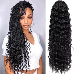 Boho Box Braids Crochet Hair or Black Women 24 Inch 7 Packs Goddess Box Braids Crochet Hair with Curly Ends Pre Looped Bohomian Synthetic Crochet Braiding Hair Extensions (1b)